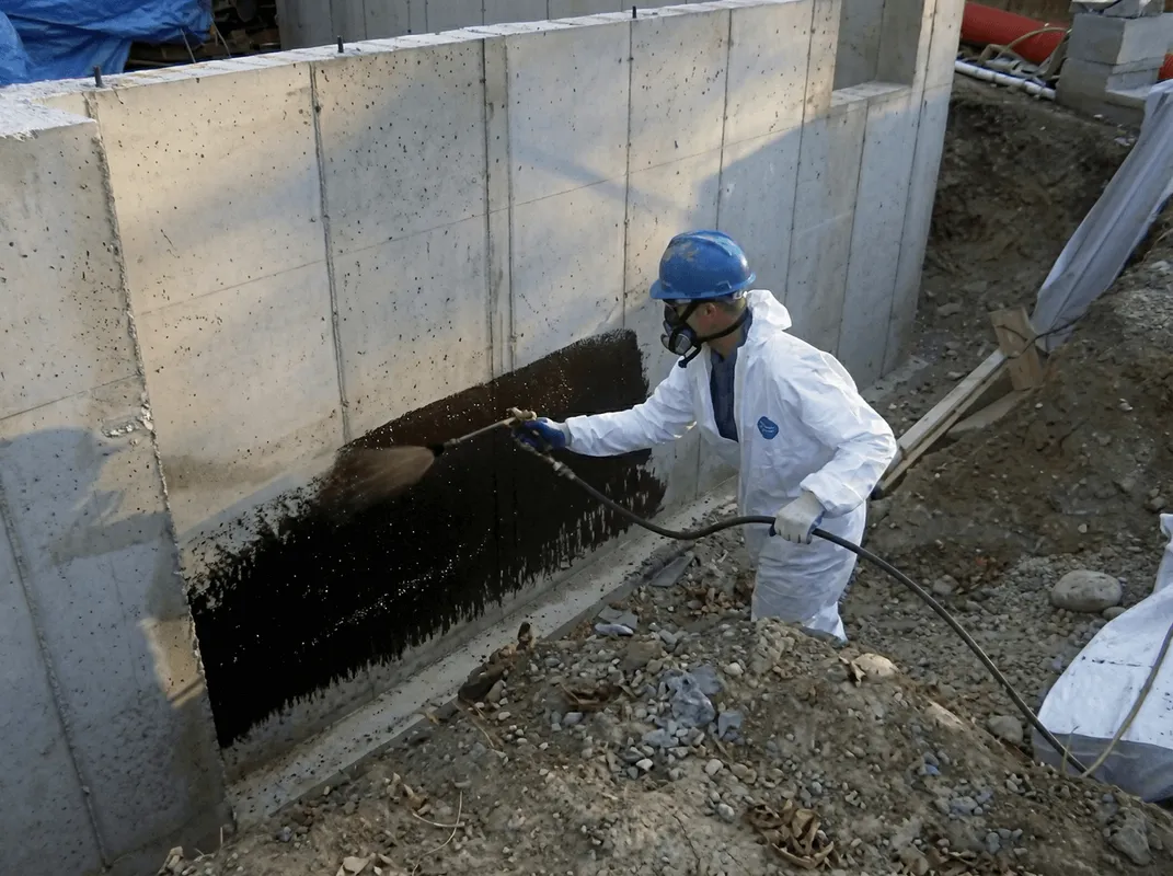 Professional waterproofing the exterior walls of the basement in Grand Rapids, MI